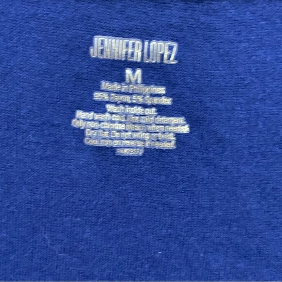 Jennifer Lopez Shimmery Short Sleeve Plunge V-neck Blouse Blue Size Medium - Picture 9 of 12